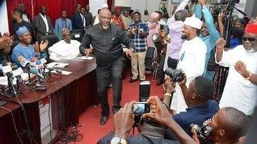 Senator Dino Melaye dancing during the Peoples Democratic Party, NEC meeting, in Abuja, on Tuesday / Photo credit: narialand.com