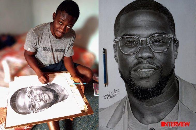 Eli Waduba with the Kevin Hart portrait / Photo credit: Twitter