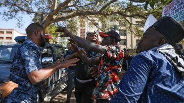 Deji Adeyanju during the protest / Photo credit: channels TV