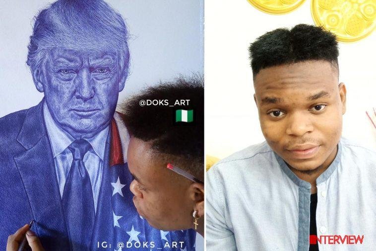 Young Nigerian artist, Oyedele Adedokun's ballpoint portrait of Donald Trump has elicited praise from the US president.