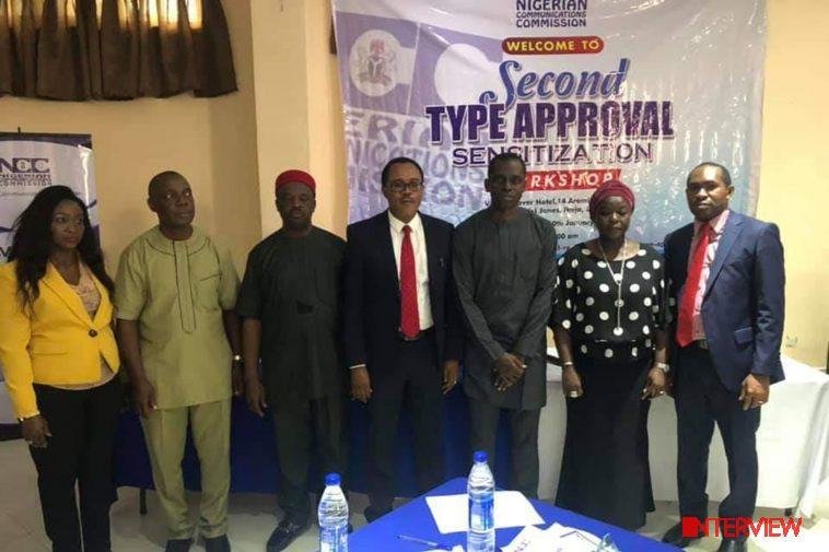 R-L: Mrs. Osinachi Buchi-Chukwu, Senior Manager, Public Affairs, Nigerian Communications Commission (NCC); Mr. Ifeanyi Akubue, President, Phone and Allied Products Dealers Associations of Nigeria, (PAPDAN), Lagos; Dr. Fidelis Onah, Chief Executive Officer, Freedom Communications; Mr. Kenneth Uzoekwe, Head, Assignment, Spectrum Administration, NCC, Toni Ikemefuna, Head, Fixed Networks and Converged Services, Technical Standards and Network Integrity (TSNI), NCC; Mrs. Tolulase Omodele-Rufai, Principal Manager, Lagos Zonal Office, NCC and Mr. Chukwuma Nwaiwu, Head, Wireless Networks, TSNI Department NCC during the workshop / Photo credit: NCC