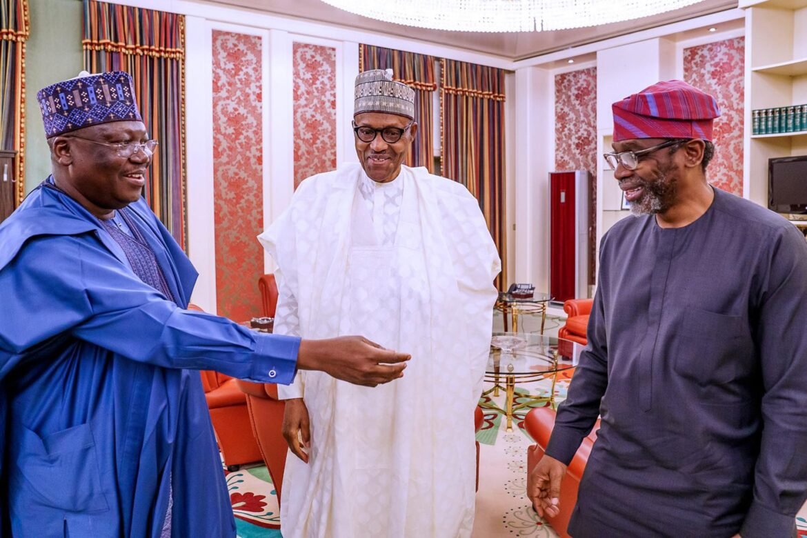 Ahmed Lawan, President Muhammadu Buhari and Femi Gbajabiamila / Photo credit: Ahmad Bashir