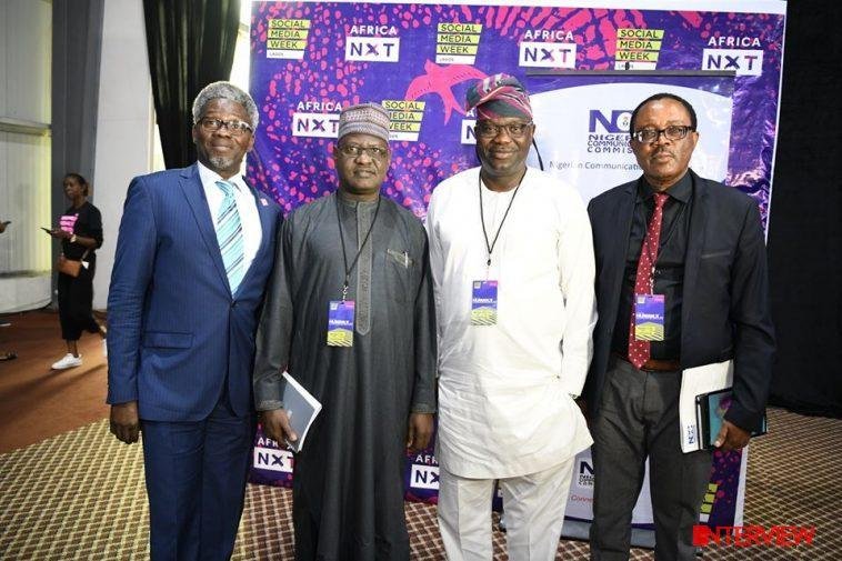 L-R: Dr. Omoniyi Ibietan, Head Online Media & Special Publications; Engr. Bako Wakil, Director, Technical Standards & Network Integrity; Prof. Adeolu Akande, Chairman, Board of Commissioners and Engr. Kenneth Uzoekwe, Assistant Director, Spectrum Administration, all of NCC at the NCC-sponsored Special Session on 5G at the Social Media Week Lagos 2020 on Thursday / Photo credit: NCC