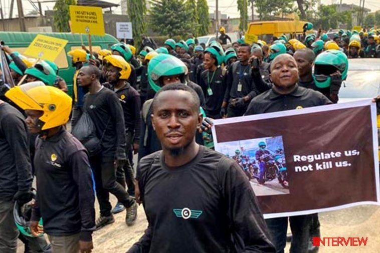 Some Professional Okada riders protesting the ban in Lagos / Photo credit: ChannelsTV