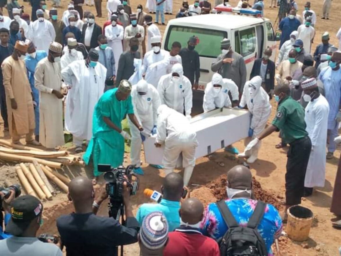 The remains of the late President Buhari's Chief of Staff, Abba Kyari, being buried at Gudu Cemetary, Abuja, on Saturday / Photo credit: The Punch