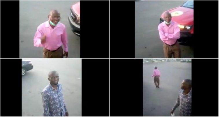 A still montage of the different scenes in the viral video. Mr. Adeoye is wearing a pink shirt while his son is wearing a gray patterned shirt / Photo credit: ChannelsTV