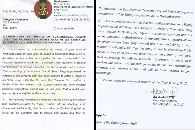 A copy of the letter from the Army / Photo credit: Akinyode's twitter page