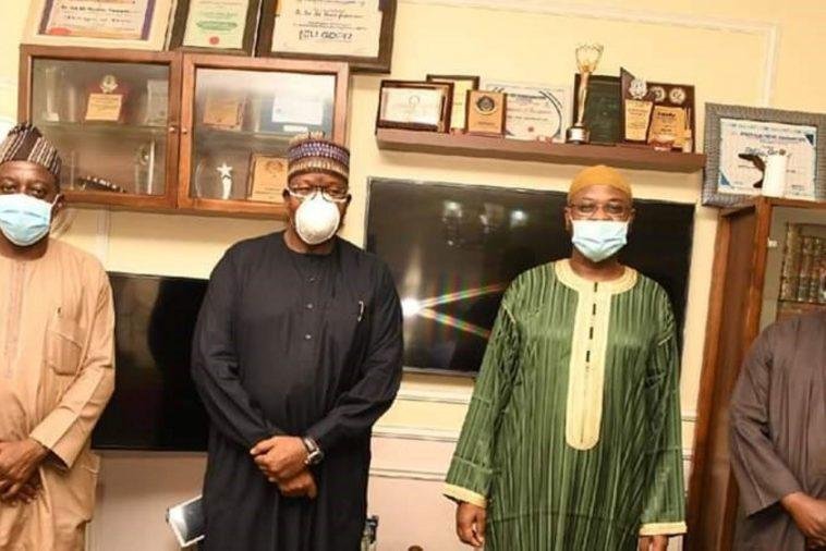 L-R Barr. Adeleke Adewolu, Executive Commissioner, Stakeholder Management, Nigerian Communications Commission (NCC); Prof. Umar Danbatta, Executive Vice Chairman, NCC and Dr. Isa Ali Ibrahim Pantami, Minister of Communications and Digital Economy, NCC during the courtesy visit on Monday / Photo credit: NCC