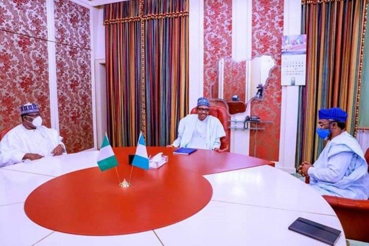 President Muhammadu Buhari with Senate President, Ahmed Lawan and Speaker of the House of Representatives, Femi Gbajabiamila during the visit to Buhari on Thursday / Photo credit: Femi Adesina