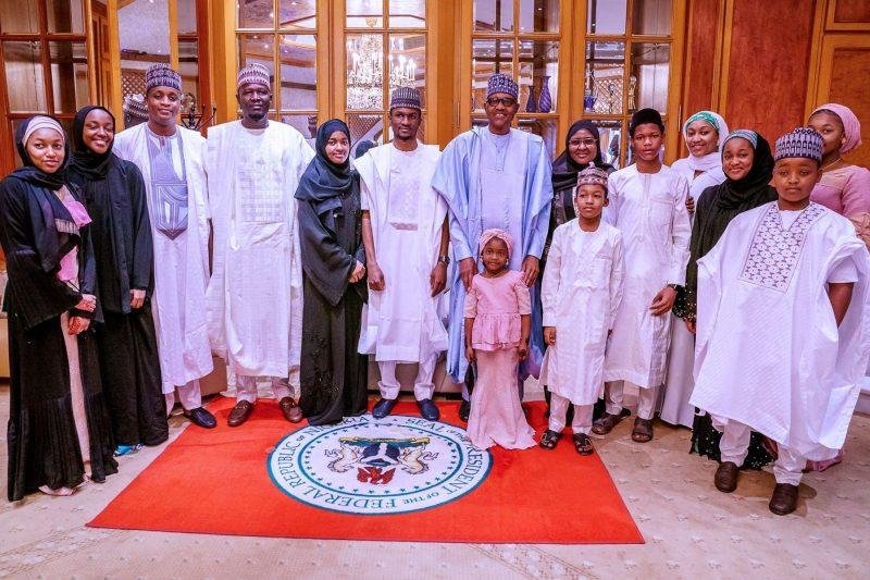 President Muhammadu Buhari and the members of his family celebrating the 2020 Eid-El-Kabir at the Presidential Villa on Friday / Photo credit: State House