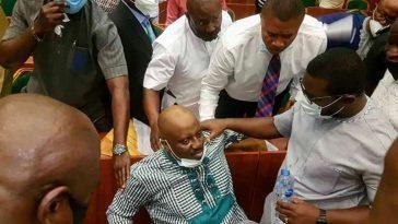 The acting Managing Director of the Niger Delta Development Commission (NDDC), Professor Kemebradikumo Daniel Pondei, after he fainted at the National Assembly on Monday / Photo credit: thestreetjournal.org