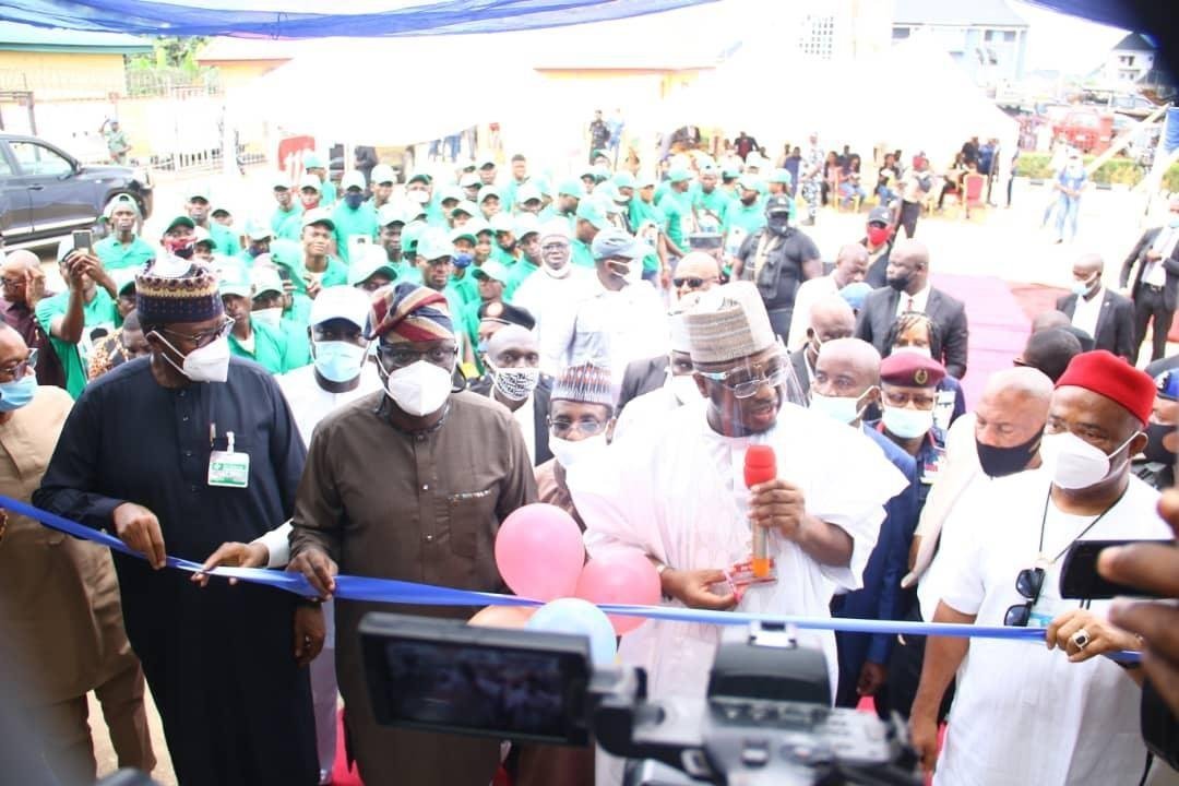 L-R: Executive Vice Chairman/CEO, Nigerian Communications Commission (NCC), Prof. Umar Garba Danbatta; Chairman, NCC Board of Commissioners, Prof. Adeolu Akande; Minister of Communications and Digital Economy, Dr. Isa Ali Ibrahim Pantami and Executive Governor, Imo State, Sen. Hope Uzodimma, during the commissioning of the NCC’s Emergency Commissioning Centre in Imo State recently / Photo credit: NCC