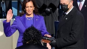 Kamala Harris being sworn in as US Vice President on Wednesday.