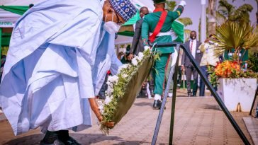 President Muhammadu Buhari laying wreath during the 2021 Armed Forces Remembrance Day Celebration / Vanguard