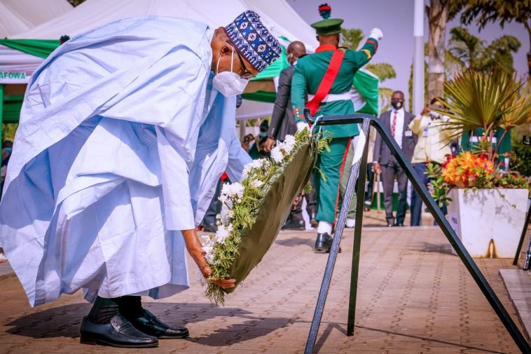 President Muhammadu Buhari laying wreath during the 2021 Armed Forces Remembrance Day Celebration / Vanguard