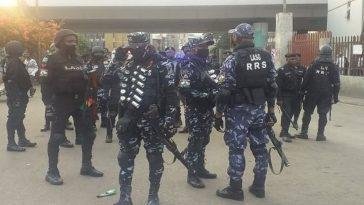 Police operatives at the Lekki Toll Gate Friday evening.