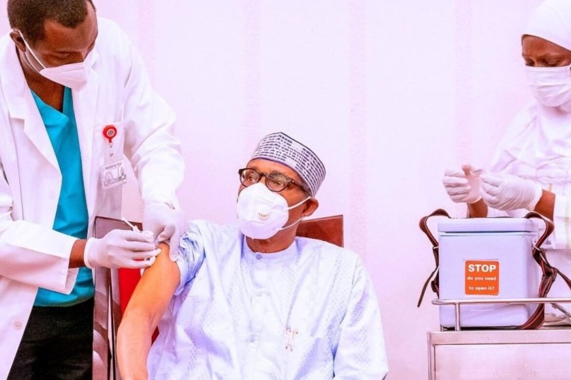 President Muhammadu Buhari receiving the AstraZeneca in Abuja recently / Photo credit: PremiumTimes