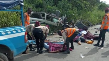 The accident involved a black commercial Toyota Hiace bus with vehicle registration number LND 742 XK / Photo credit: Premium Times